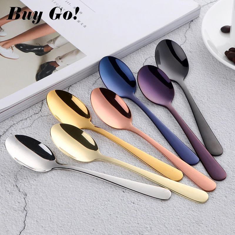 1PCS Mini Tea Spoon Stainless Steel Cutlery Set Unique Rainbow Dessert Spoon Gold Tea Spoons Small Coffee Spoon Scoop