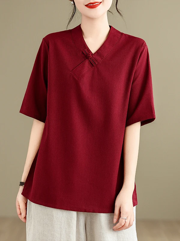 

Хлопковый льняной топ в стиле ретро с V-Ne и бирками на пуговицах, художественная одежда большого размера в стиле дзен, китайская чайная одежда, прямой крой, повседневная одежда