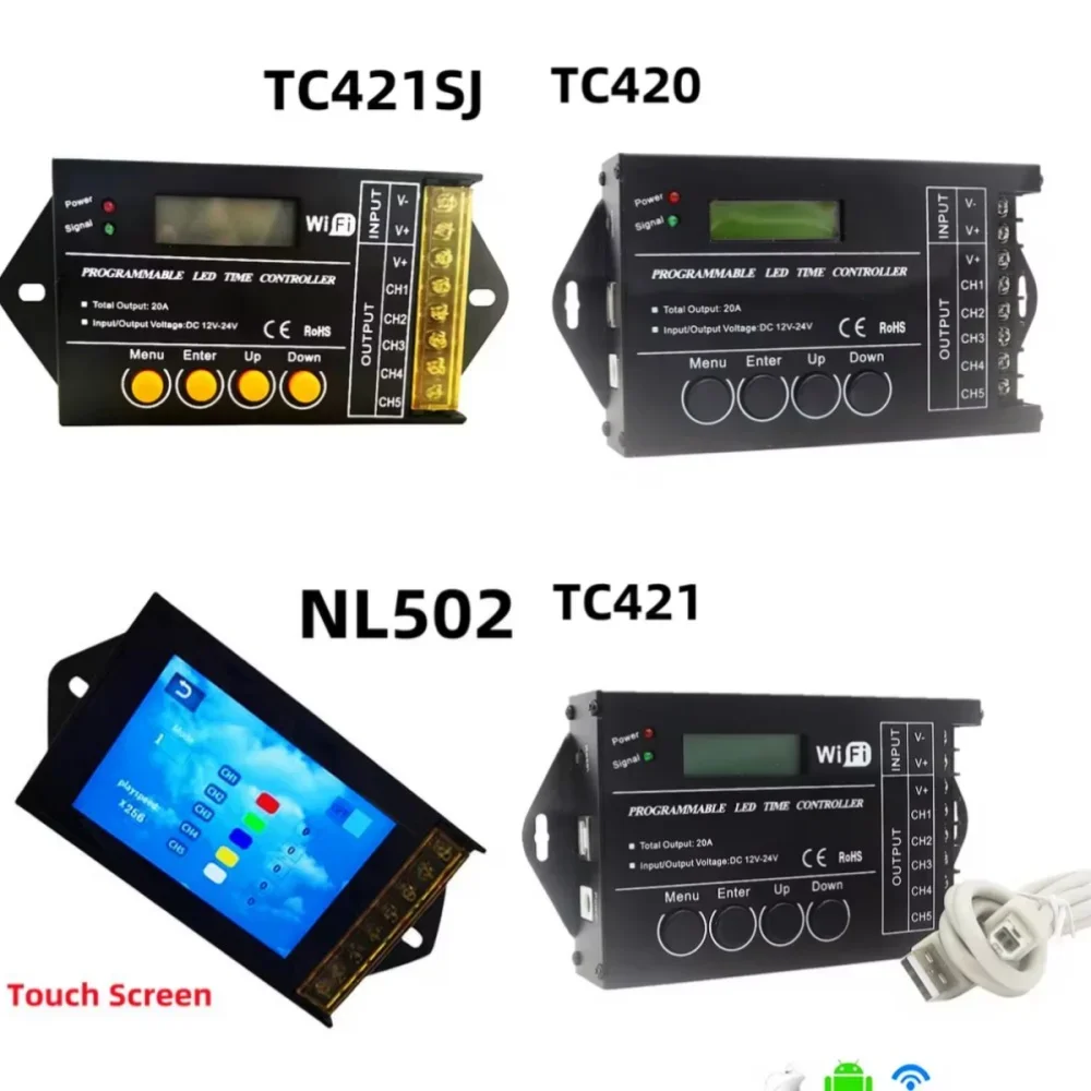 Programmable Time Controller TC420 TC421 NL502 WiFi APP PC Control12V-24V 20A 5CH CCT DIM RGB RGBW LED Strip Light Controler