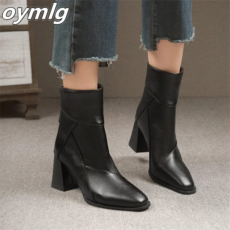 High heeled fashion boots for women 2024 autumn and winter new style thick heel square head slimming women\'s boots, high heels