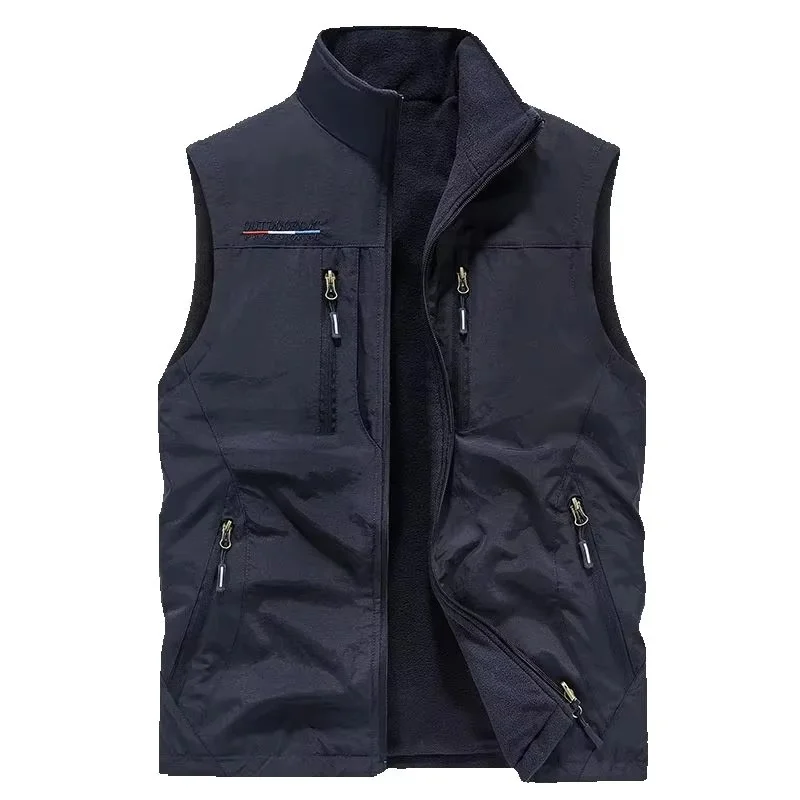 Men's Thickened Double-Sided Fleece Vest for Outdoor Sports Warm Comfortable Fleece Jacket Attached Multipurpose Vest