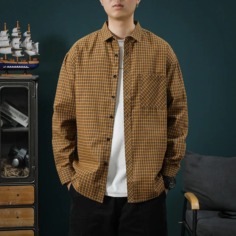 

Весна 2025: Модная повседневная дышащая рубашка с длинным рукавом в клетку для подростков, стильная уличная одежда