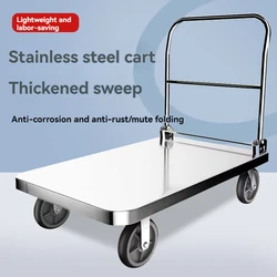 Platform Truck Cart Foldable Push Cart Dolly Large Flatbed 90*60CM Stainless Steel Small Truck Cart Load 300kg