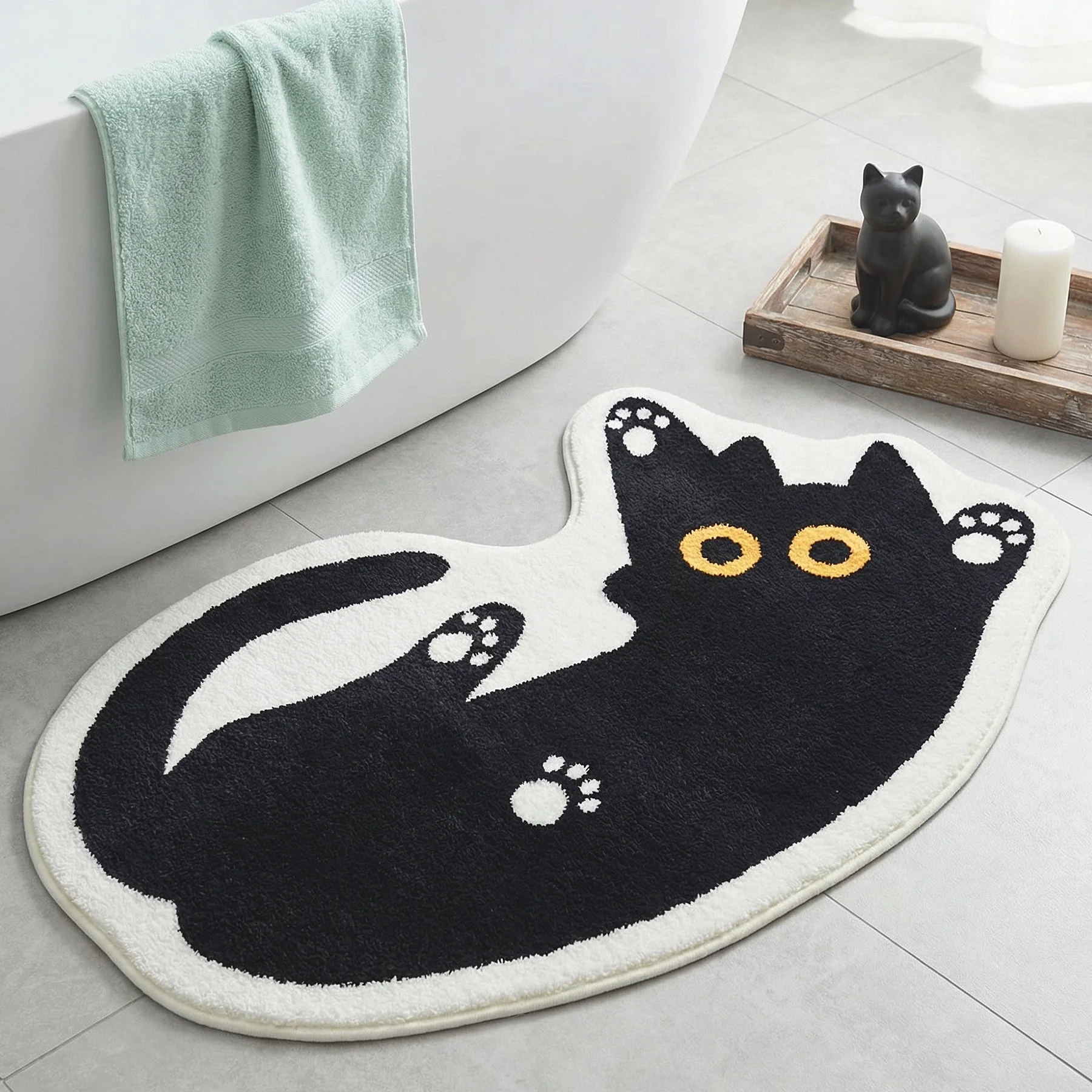 Soft Plush Cat-Shaped Bath Mat, Super Absorbent Non-Slip Rug for Bathroom Kitchen, 20x31.5 Inch, Machine Washable, Cute Gift dog