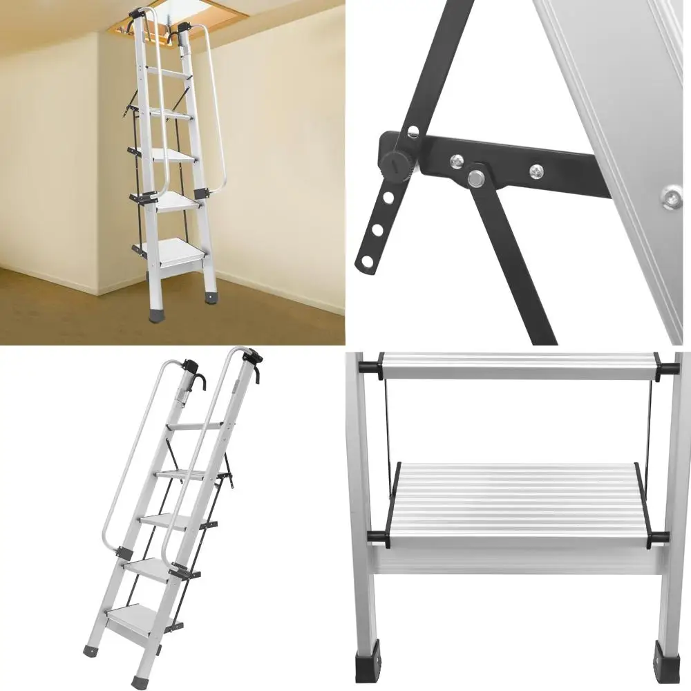 سلم سرير بطابقين RV قابل للتعديل بخمسة خطوات مع دواسات مضادة للانزلاق - تركيب جداري وأرضية قابل للطي لسلامة معززة #1
