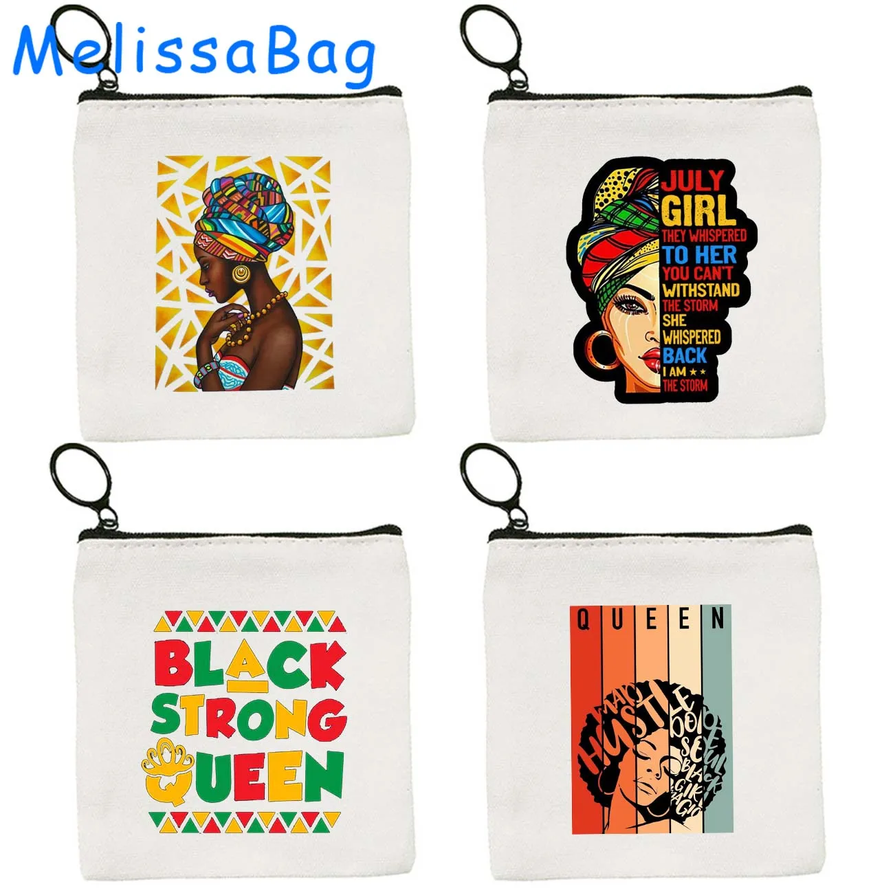 Gorgeous African Women Cute Gifts Black Girl Melanin Poppin Natural Hair Afro Canvas Coin Purse Key Case Bag Wallet Zipper Pouch