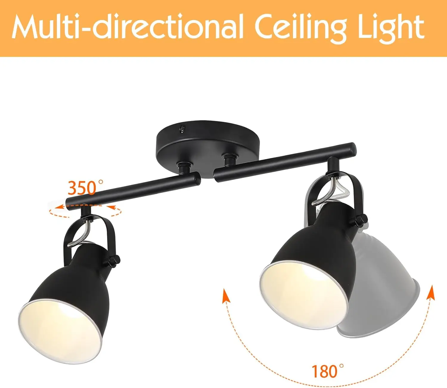 2-Light Black Farmhouse Track Lighting - Wall/Ceiling Mount for Kitchen & Dining Room