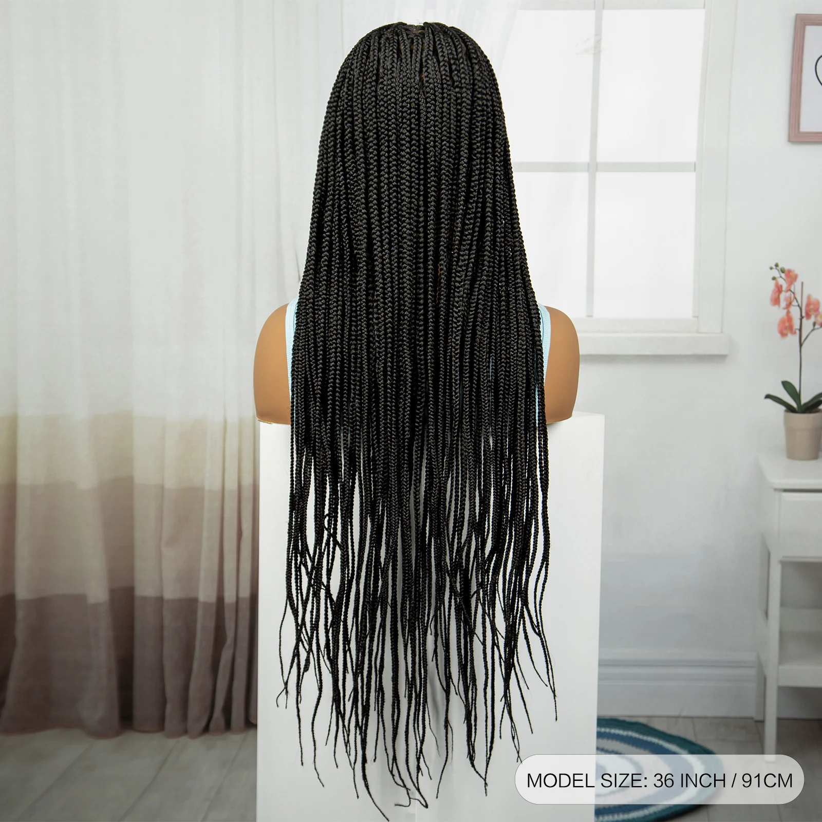 36-calowa syntetyczna pleciona peruka z pełnym koronkowym pudełkiem Cornrow Braids Lace Wig Straight Knotless Box Braids Lace Front Wigs for Black Women