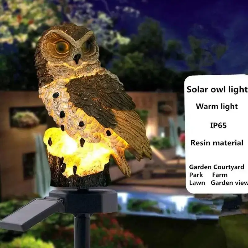 New 1 Pcs Decor Owl Lights Outdoor Solar Powered Lawn Floor Lamp Waterproof Landscape Lighting Pathway LED Animal Lantern