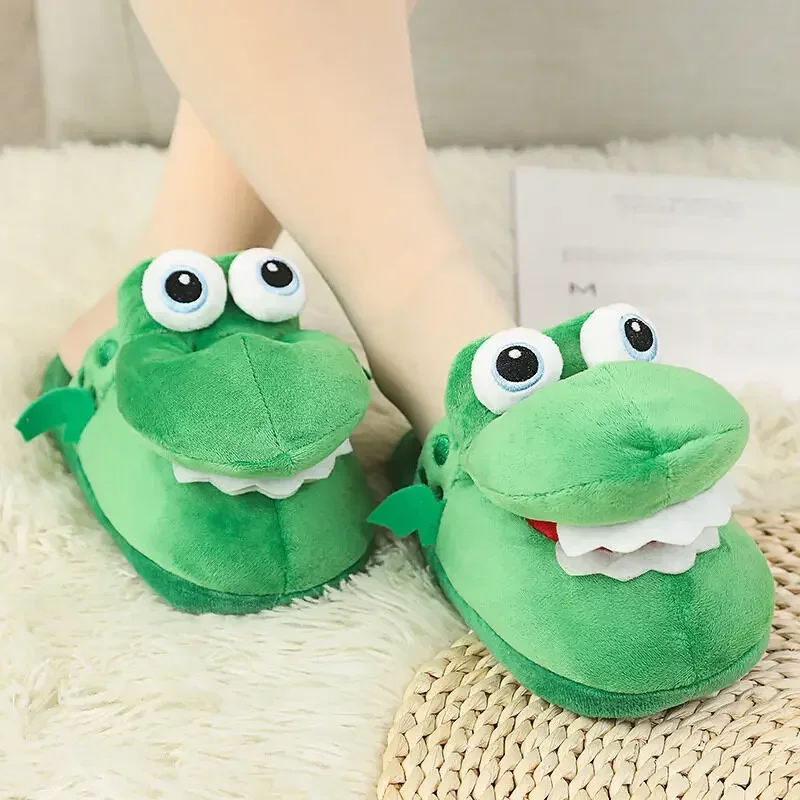 Women's Funny Winter Indoor Walking Home Shoes Crocodile Cotton Slippers Plush Toys