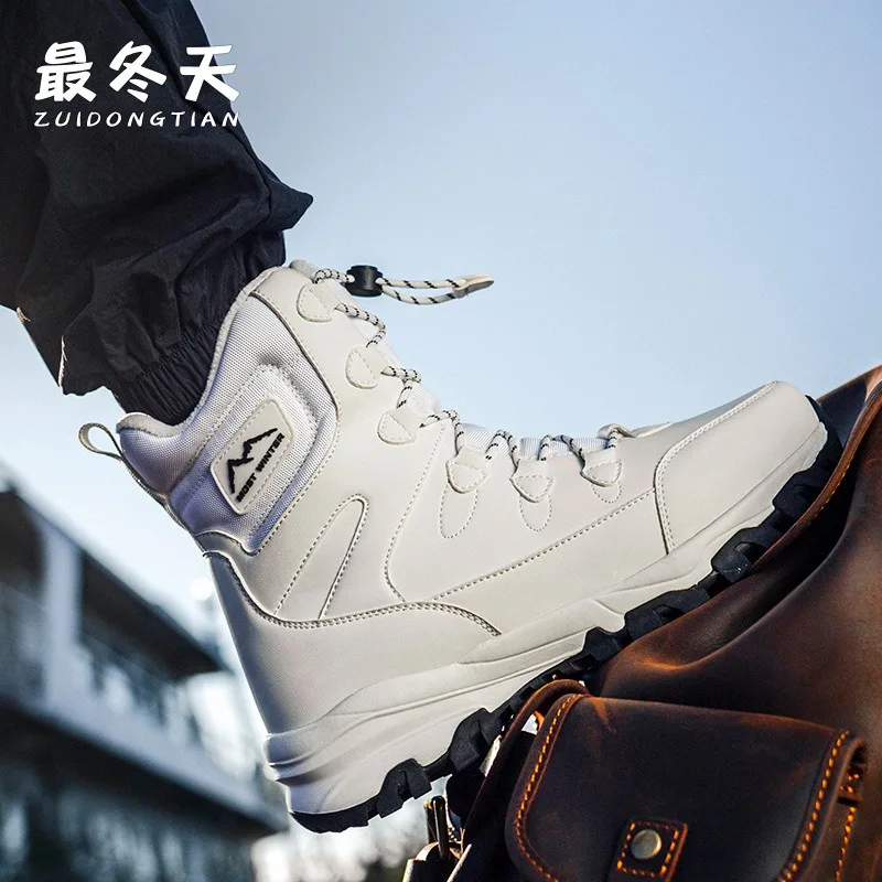 Winter Mens High Top Boots Couple Cotton Boots Thick Plush Warm Snow Boot Outdoor Non Slip Hiking Boots for Men Waterproof Botas view 4