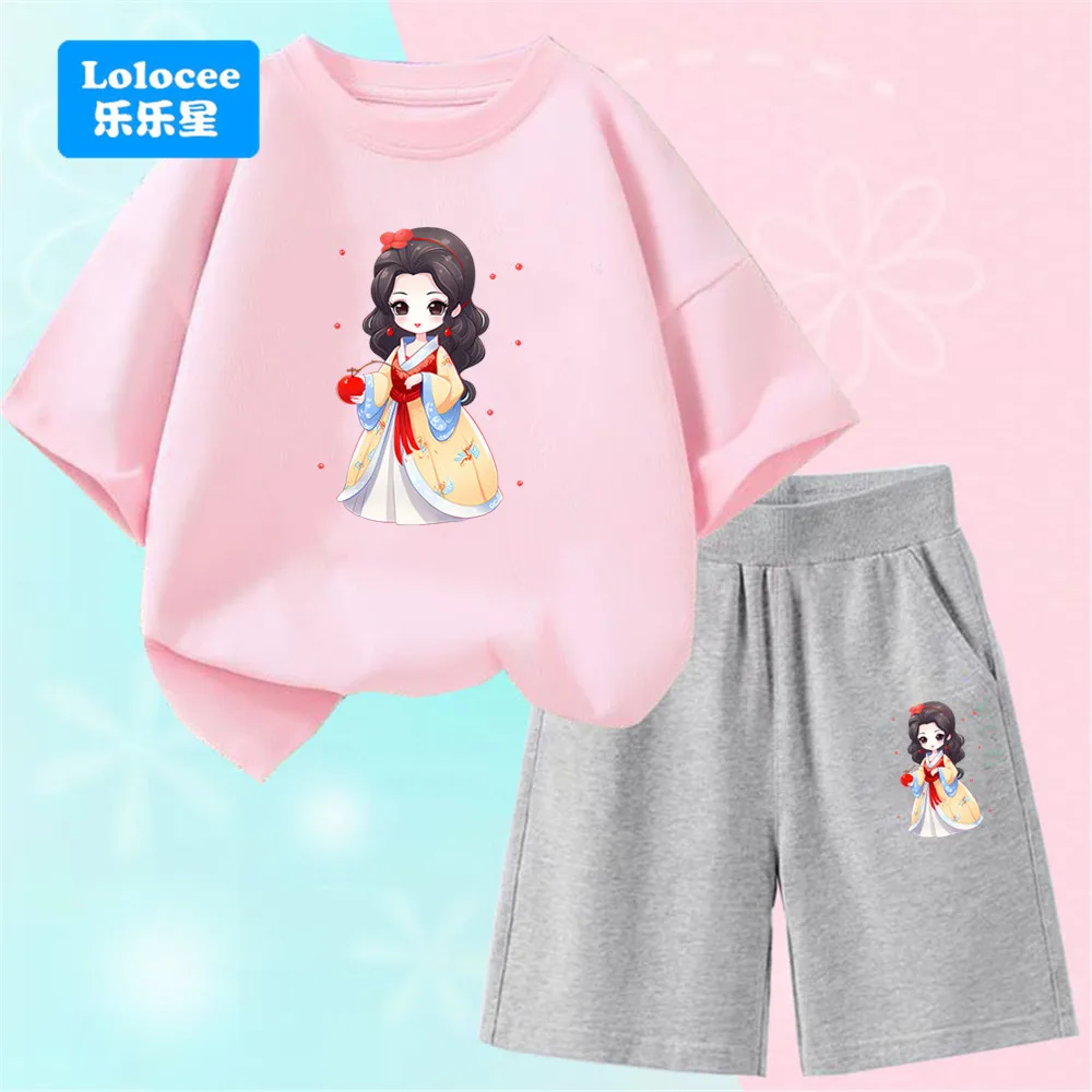 

Girls Charming Cartoon Princess Cute Sets Clothing Short Sleeve Lovely Cotton Girls' T-shirt And Shorts Set 2pcs NHGZ2