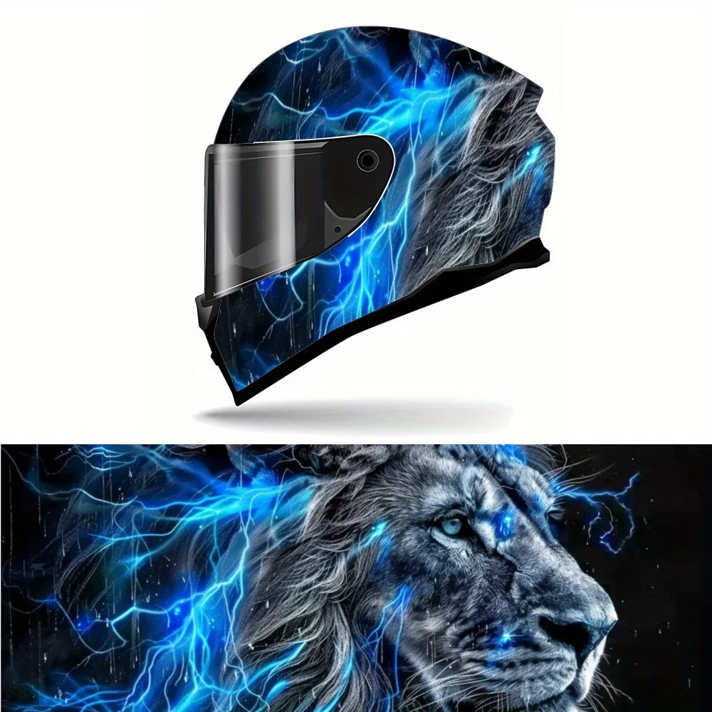 

Blue Lightning Lion Full Helmet Sticker - Durable PVC Motorcycle Racing Graphic Sticker, Perfect Gift for Cycling Lovers, Helmet