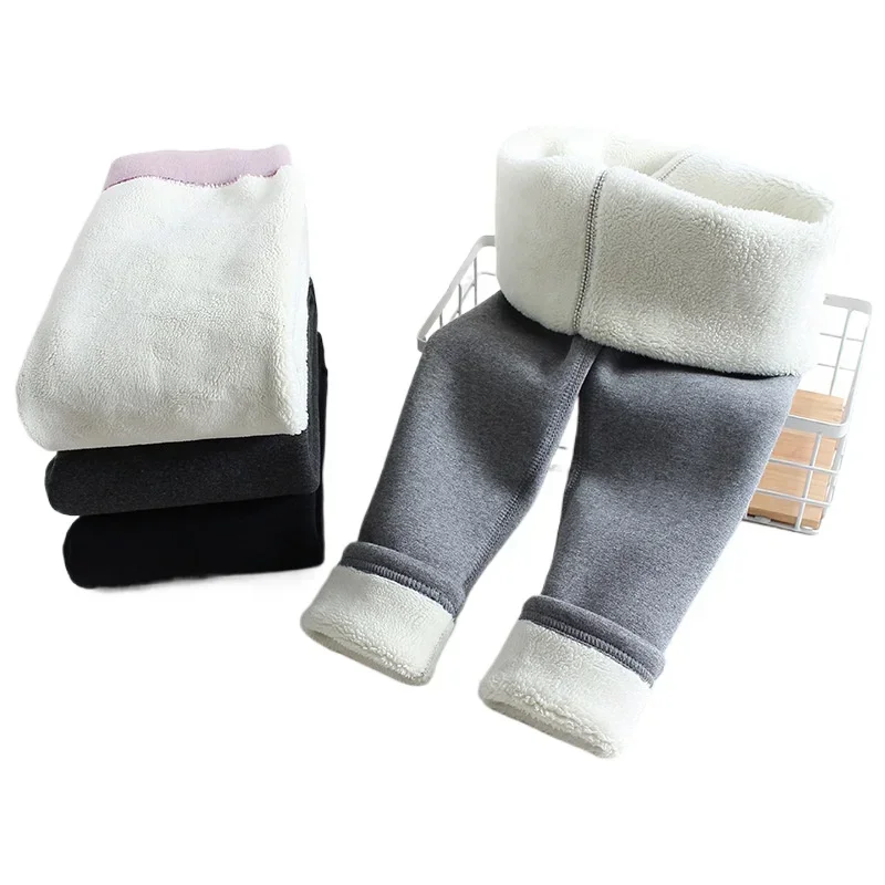 Girls\' Leggings Children Clothes Winter Girls Fleece Leggings Thermal Pants  Warm Kids Solid Color Simple Casual Pants