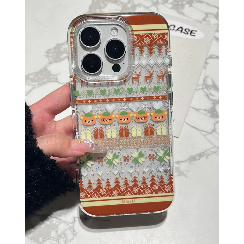 عيد الميلاد ندفة الثلج هدية صندوق قسط الدب تصميم بريق جراب هاتف آيفون 17 برو ماكس الهواء 16 15 14 12 13 11 برو زائد غطاء ناعم #3