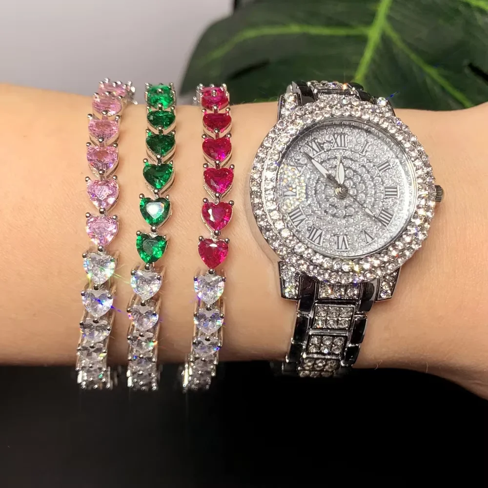 Bransoletka z łańcuszkiem tenisowym CZ w kształcie serca dla mężczyzn Chłopiec Iced Out Bling 5A CZ Biżuteria hip-hopowa — zdjęcie 7