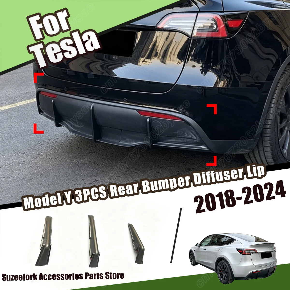 Für Tesla Model Y 3-teiliges Set 2018 2019 2020 2021 2022 2023 2024 Auto-Heckdiffusor Lippe Karosserie-Dekorations-Modifikationskit