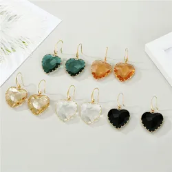 1Pair Korea Clear Crystal Drop Earrings For Women Female Jewelry Geometric Heart Dangle Earings Eardrop Wedding Earing E335