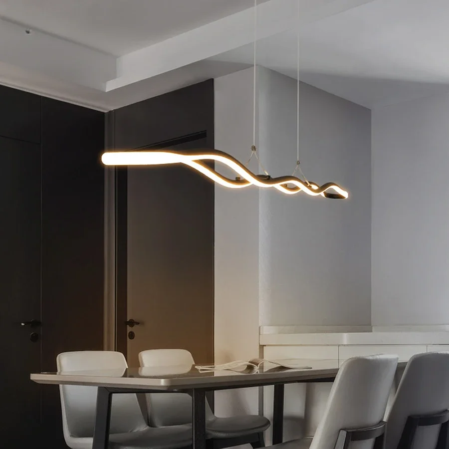 Original Waves LED Chandelier Horizontal Ceiling Hanging Long Bar Double Row Pendant Lamp Dining Kitchen Suspension Luminaires
