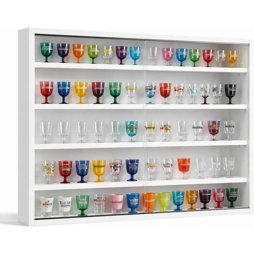 5-stöckiger Wandmontierter Schnapsgläser-Präsentationsschrank, Glastürschrank, Verstellbare Regale, Bar- oder Spirituosengläser-Aufbewahrung, Schlafzimmer, Spielzimmer, W