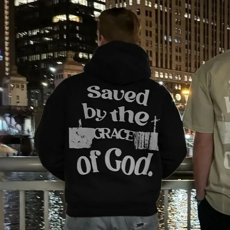 

2025 Autumn and Winter Unisex 100 Cotton Saved The Grace of God Print Hoodie High-end Luxury Is for Both Men and Women Top Y2k