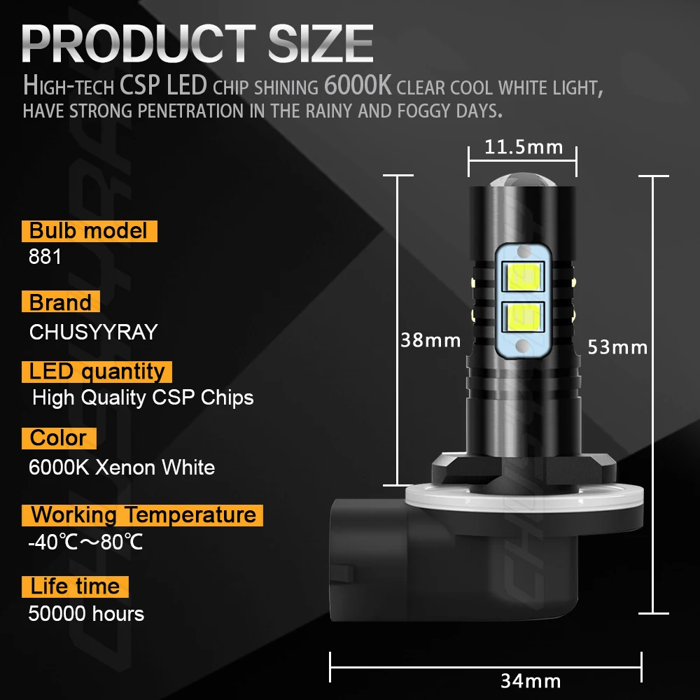 

PCVBMLAUT Car lights H4/9003(High/Low Beam)+881H27W/2(Fog Light) Running light bulbs White 6000K Bulbs Kit Car accsesories