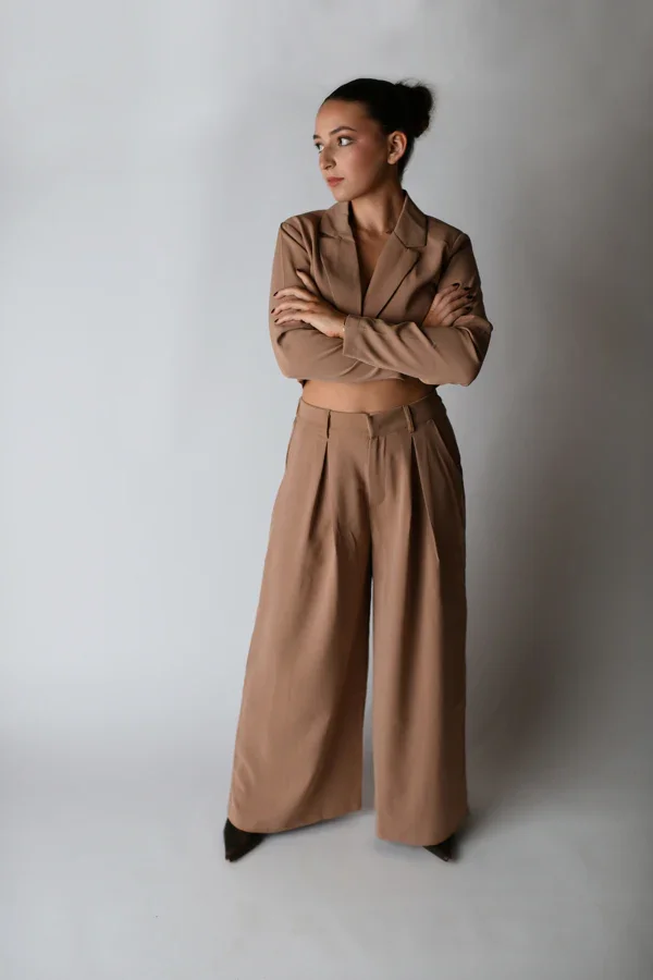 Coffee Casual Women's Suit 2 PCs Business Pants sets One Button Short Blazer Office Ladies Outfit Customized Suit Jacket