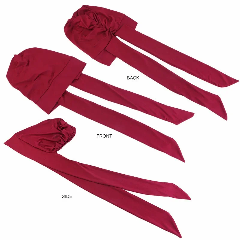 Soft Stretchy Long Tail Bandana Pre Tied Turban Hat Ladies Underscarf Bonnet Chemo Durag Daily Wear Fashion Head Scarf Wrap