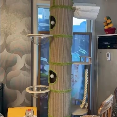 Green Inch Multi-Level Cat Tree Sisal-Covered Scratching Posts Padded Platform Hammock Foam Material for Indoor Cats