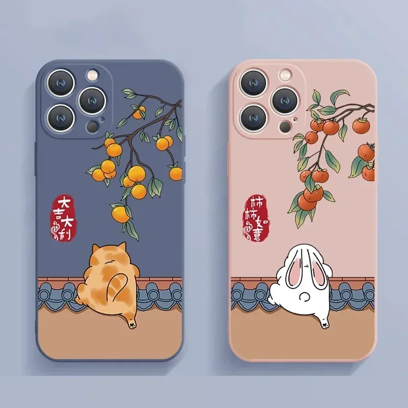 

Funny Cute Cat Rabbit Couple Phone Case For iPhone 16 15 13 14 12 11 Pro Max Mini XS X SE 7 8 Plus Soft Cartoon Cover Fundas