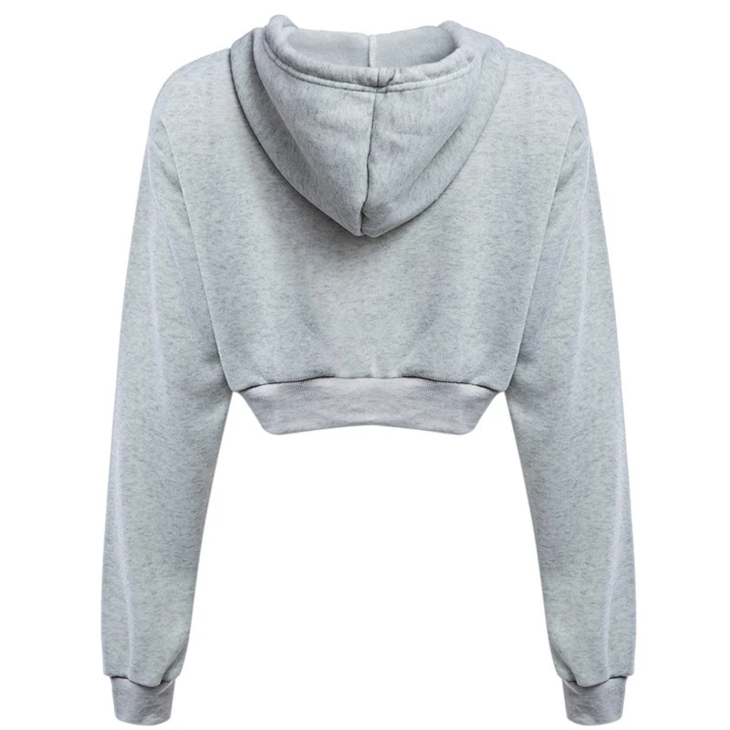 Customized Women Crop Top Hoodie Casual Long Sleeve Hooded Short Sweatshirt Sexy Printed Crop Sweaters 10 Colors