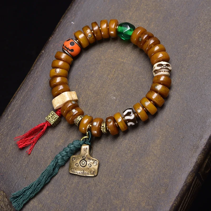 

Disc Single Circle Yak Bone Material Glass Agate Dzi Bead Accessory Bracelet
