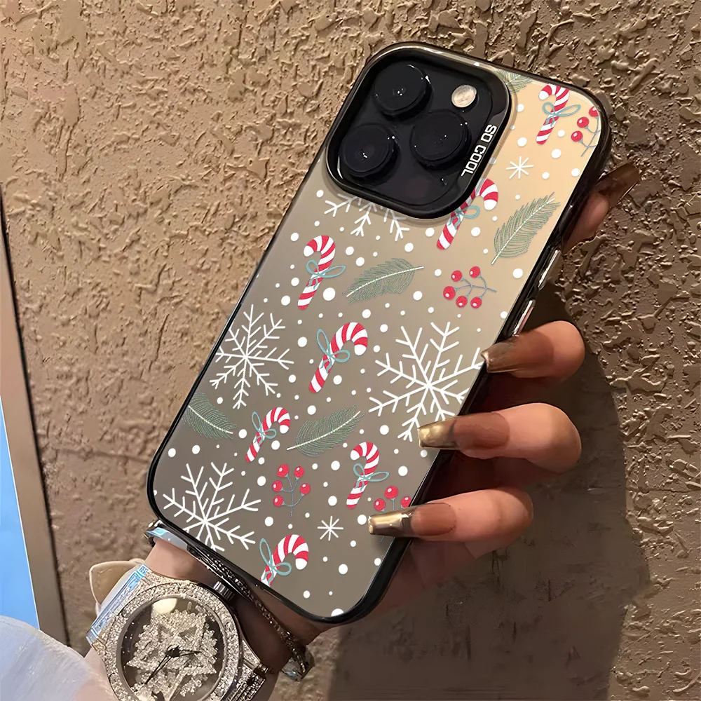 عيد الميلاد الثلج قضية الهاتف آيفون 17 برو ماكس 16 15 14 13 12 11 برو ماكس زائد 7 8 زائد X Xs Xr الأسود للصدمات غطاء من البولي يوريثان #2