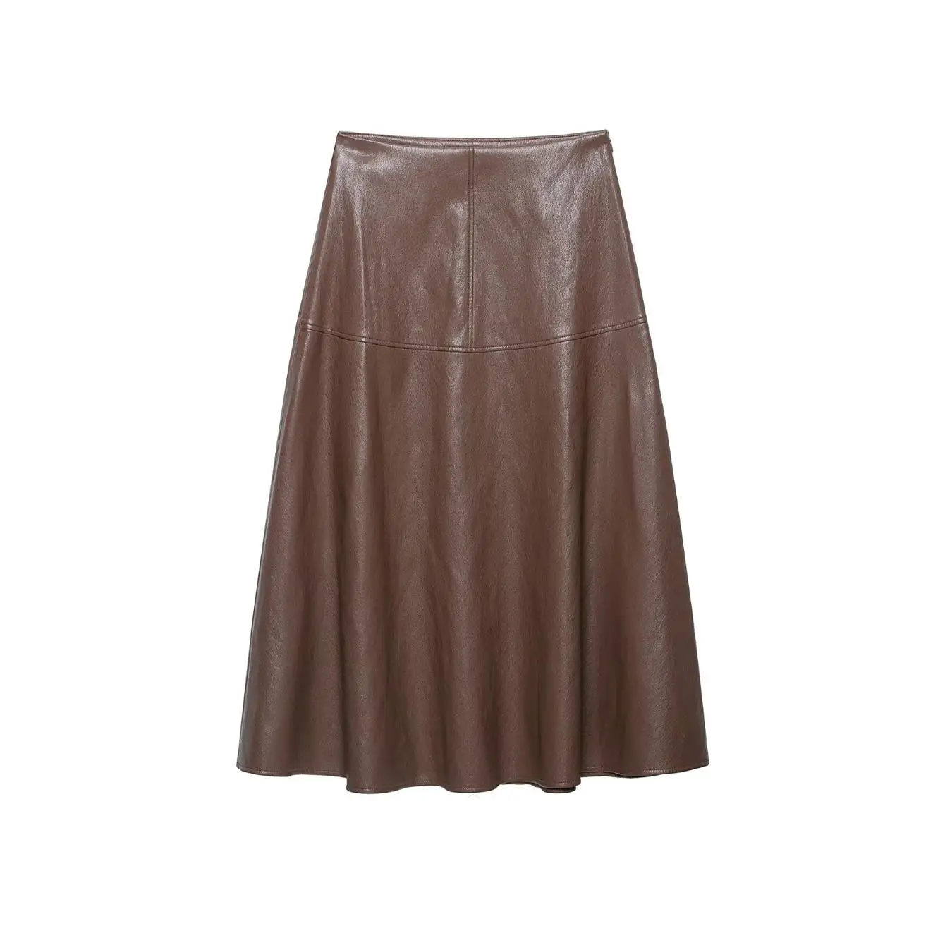 TFMLN Damen Midirock mit hoher Taille, A-Linie, aus PU-Leder, langer Rock, elegant, modisch, einfarbig, für das Büro, Damenrock, Herbstneuheit – Detail 2