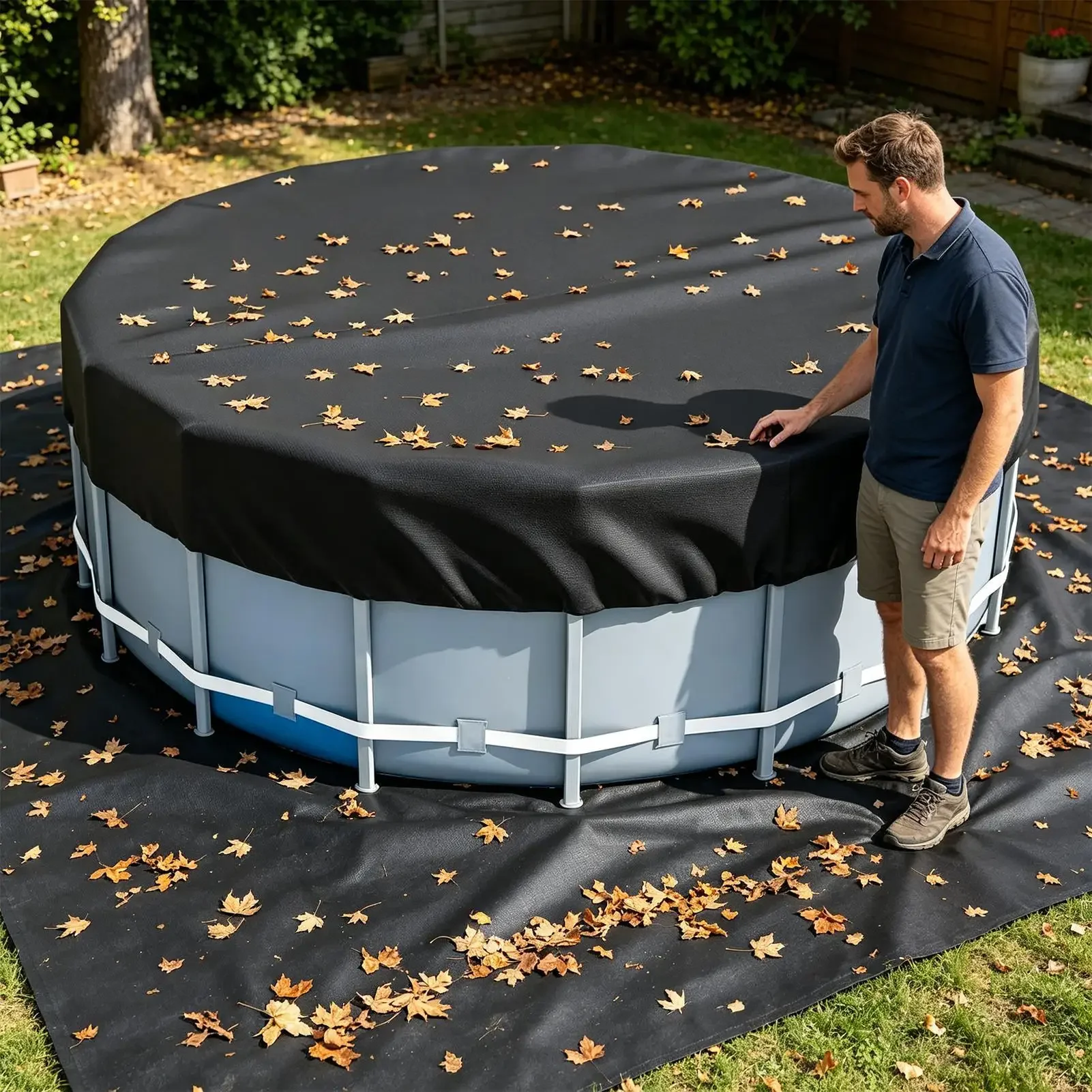 Waterproof Foldable Round Pool Cover Dustproof Insect-Proof Ground Pool Dust Protection Ideal for Outdoor Swimming Pools
