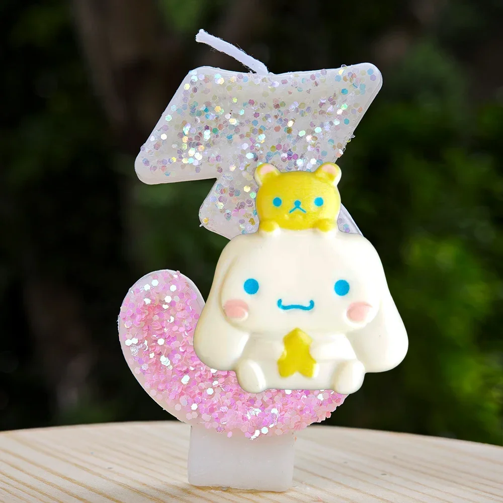 Kawaii Cinnamoroll Cartoon-Themen Glitzerkerze Kinder Geburtstagskerze Dekorationen Tortendekoration Baby-Shower Party-Zubehör – Detail 5