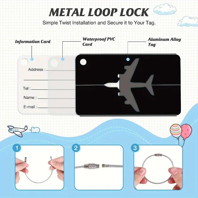 5PCS Langlebige Aluminium Gepäckanhänger Mode Anti-Diebstahl Stahlring Design Gepäck Identifikation Flugzeug Check-in Sling Tag – Detail 6