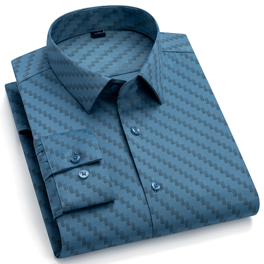 Men's Long Sleeve All-over Print Button Up Shirt without Pocket Soft Comfort Stretch Easy Care Business Casual Menswear Clothing