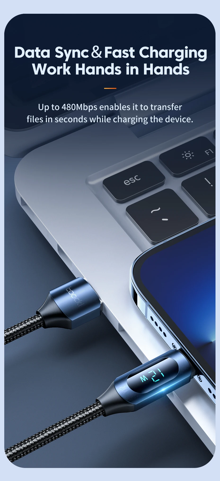 Toocki USB-Lightning-Kabel 2.4A Digital-Display-Kabel für iPhone 14 13 12 Pro Max 8 7 6 5 für iPhone Lightning-Ladekabel – Detail 9