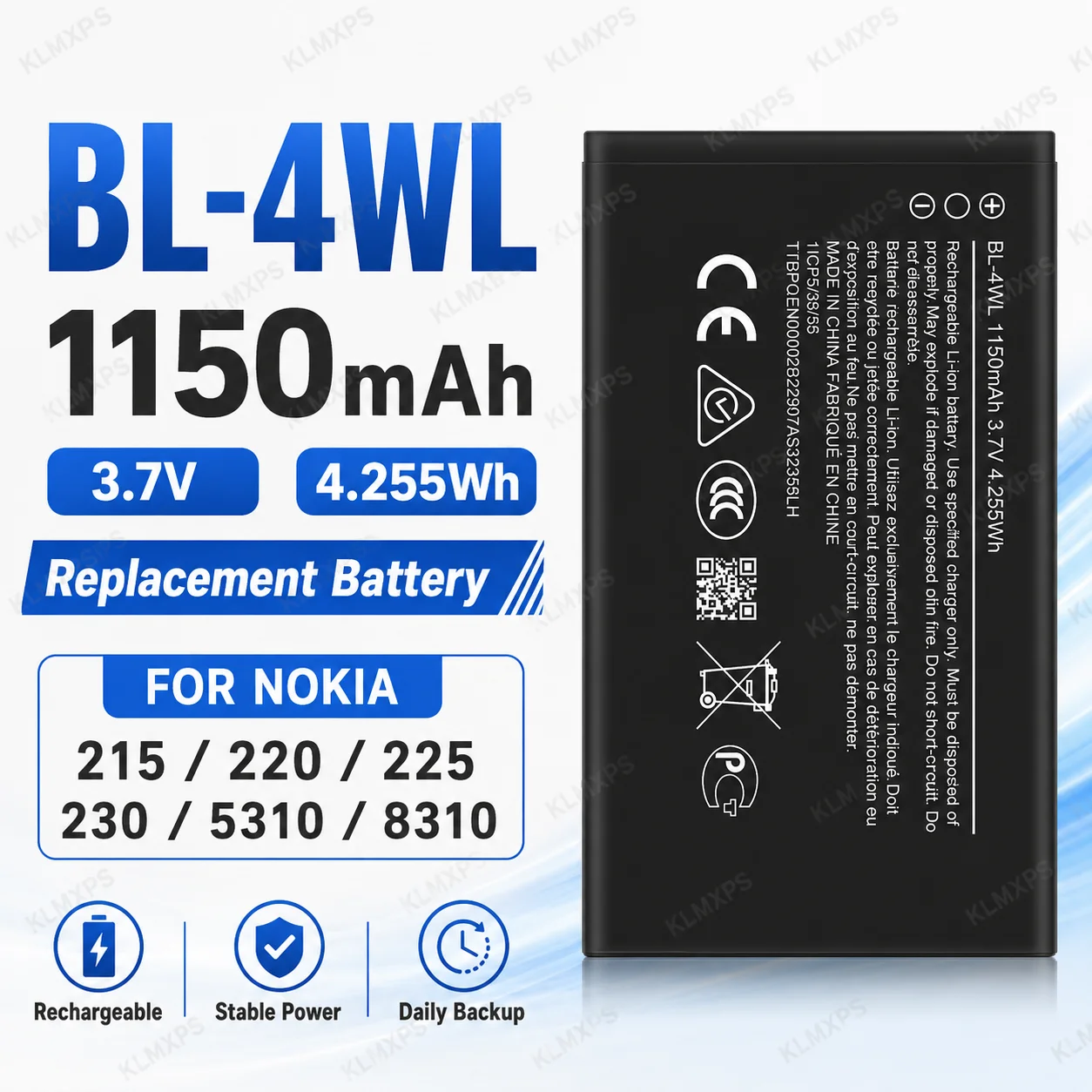 BL-4WL Battery 1150mAh 3.7V Li-Polymer Rechargeable Replacement Battery For Nokia 215 220 225 230 5310 8310