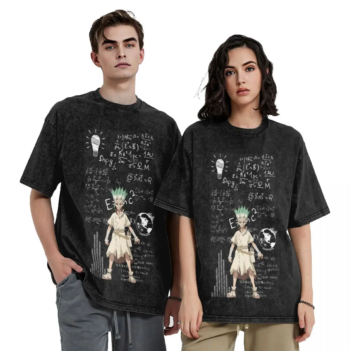 Senku Ishigami Dr Stone Apan Anime Washed T Shirts Vintage Short Sleeve Hip Hop T-Shirt Streetwear Tops Tees for Men Women