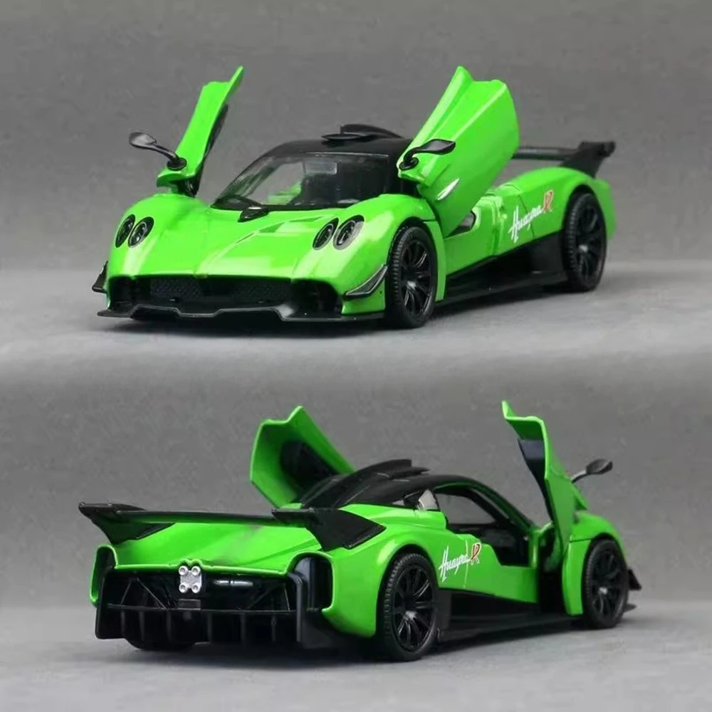 Scala 1:32 Huayra R GT3-RS Modello di auto sportiva Giocattolo Suono Luce Tirare indietro Porte aperte Modelli di auto da corsa Hobby Ornamenti Regali