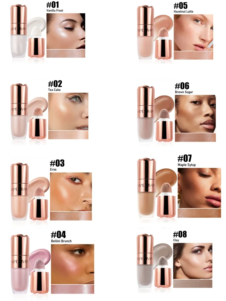 Rose Glow Liquid Contour Highlighter 3D Effect ฟองน้ํานุ่มเคล็ดลับสวมใส่ยาวนาน Face Body Hihglight Contouring Stick