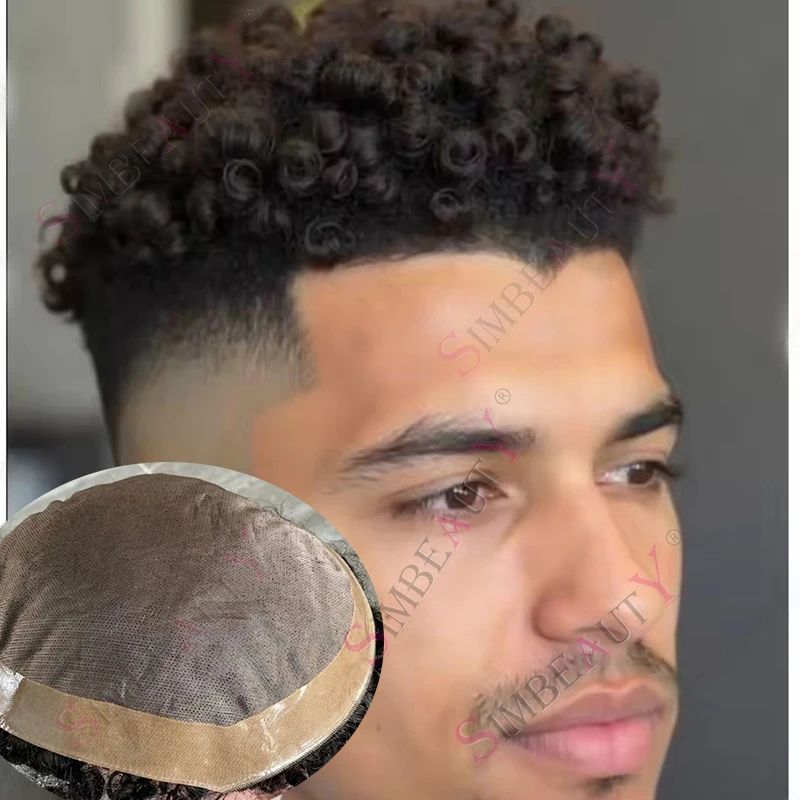 8 مللي متر/10 مللي متر/12 مللي متر الأفرو مجعد الرجال الطبيعي الأسود الشعر المستعار البني عذراء الشعر البشري غريب مجعد استبدال نظام غرامة أحادية الاصطناعية #2