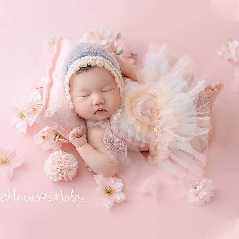 

Костюмы для фотосъемки новорожденных в балетном стиле, детское платье принцессы + шляпа, 2 шт./компл., кружевная повязка на голову с имитацией цветка, реквизит, креативная фотография