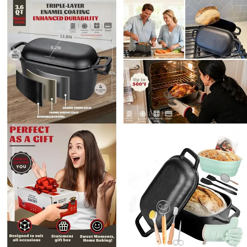 

11 Oval Sourdough Bread Starter Kit with 3.6QT Cast Iron Pot and Lid