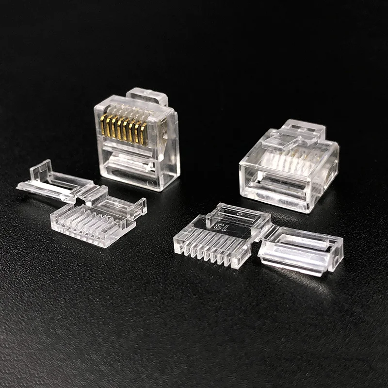 20/50PCS RJ45 Connector 8P8C Modular Network Connector Plug Aperture 0.55mm Cat5E UTP Short Body Two-piece Flat Cable