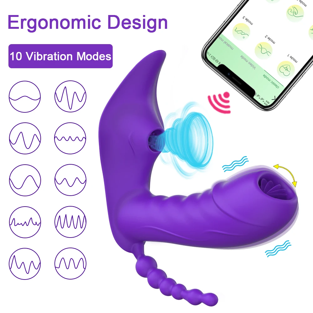 Consolador vibrador 3 en 1 con aplicación Bluetooth para mujer, Control remoto inalámbrico, estimulador de clítoris con ventosa, Juguetes sexuales