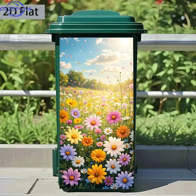 [2D Flat Printing]1pc Trash Can Sticker[37×82 Cm] Floral Sea Bathing in Sunlight Theme Design Wall Sticker Self-Adhesive Wallp