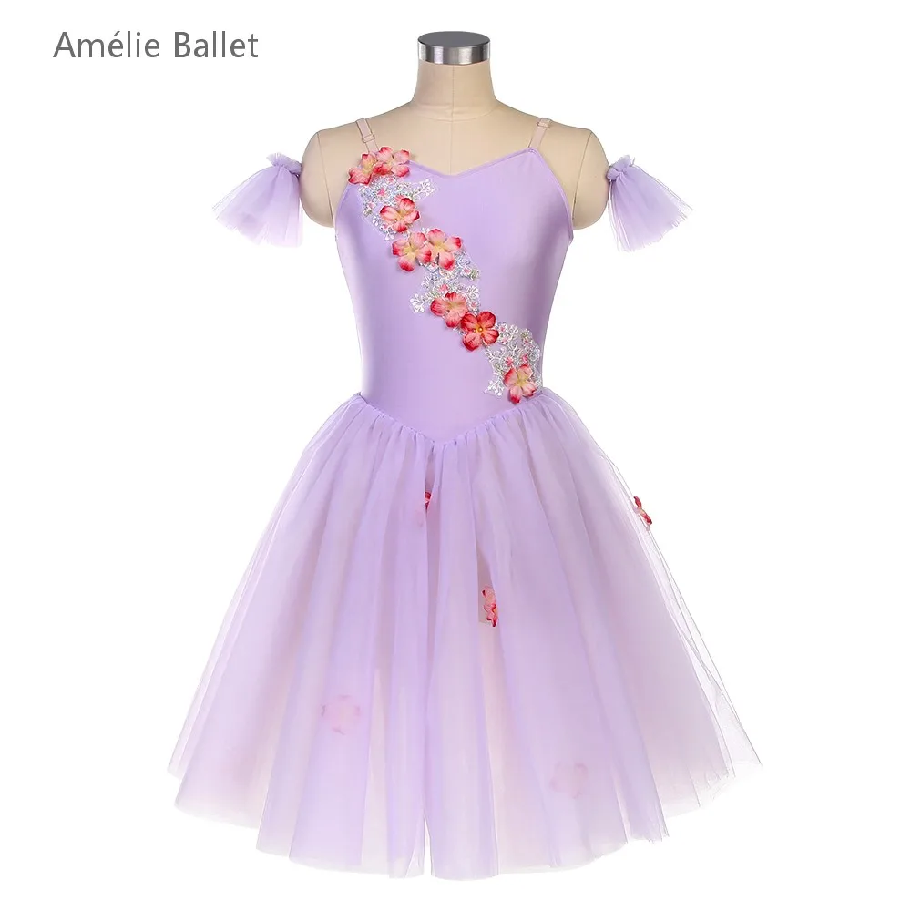 Costumes de Ballet pour filles adultes, vêtements de danse sur scène, corsage en Spandex lilas avec garniture florale, Costumes de Ballet romantiques, nouvelle collection 25076